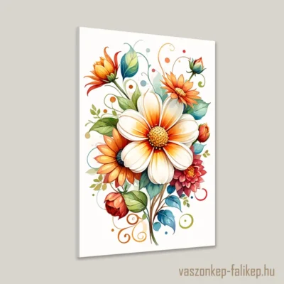 Ezen az állló tájolású vászonképen  szép absztrakt virágokat láthatunk. Remek ötlet lehet a falunk díszítésére akár a hálószobába, nappaliba, irodába és a konyhába is.