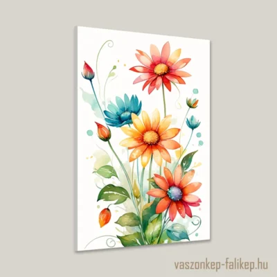 Ezen az állló tájolású vászonképen absztrakt virágokat láthatunk. Remek ötlet lehet a falunk díszítésére akár a nappaliba, irodába, hálószobába, és a konyhába is.