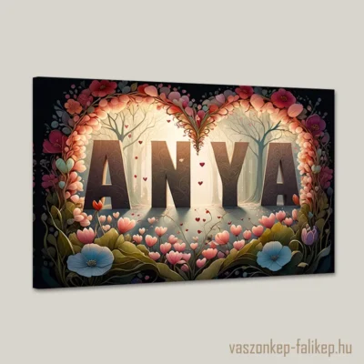 Ez a különleges falikép ANYA felirattal és színes virág motívumokkal készül. Remek ajándék lehet Édesanyánknak, anyák napjára.