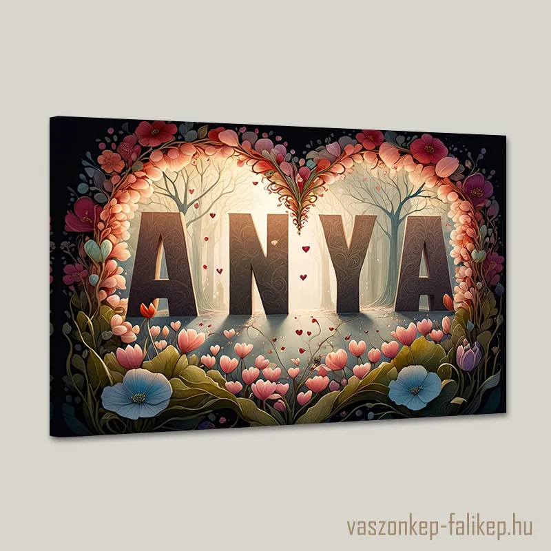 0091-anya-viragok-15 Ez a különleges falikép ANYA felirattal és színes virág motívumokkal készül. Remek ajándék lehet Édesanyánknak, anyák napjára.