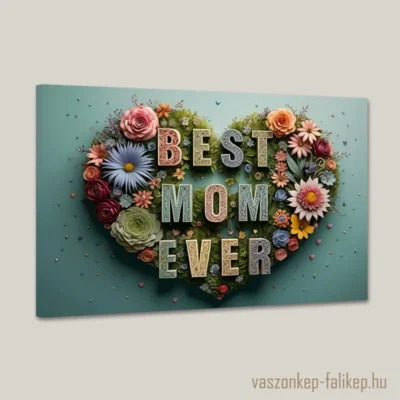 Ez a szép falikép BEST MOM EVER felirattal és színes virág motívumokkal készül. Remek ajándék lehet Édesanyánknak, anyák napjára.