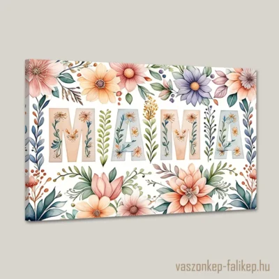 Ez a csodás falikép MAMA felirattal és színes virágokkal remek ajándék lehet Nagymamának, nagyinak, anyák napjára.