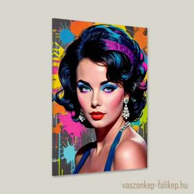 Ez a gyönyörű vászonkép Elizabeth Taylor ikonikus portréját ábrázolja Pop Art stílusban.