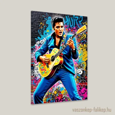 Ez a különleges vászonkép Elvis Presley ikonikus portréját ábrázolja Pop Art stílusban