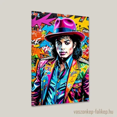 Ez a látványos vászonkép Michael Jackson ikonikus portréját ábrázolja Pop Art stílusban