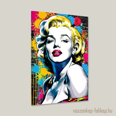 Ez a lenyűgöző vászonkép Marilyn Monroe ikonikus portréját ábrázolja Pop Art stílusban, amely vibráló színekkel és merész grafikai elemekkel ragadja meg a 20. század egyik legismertebb filmsztárjának varázsát.
