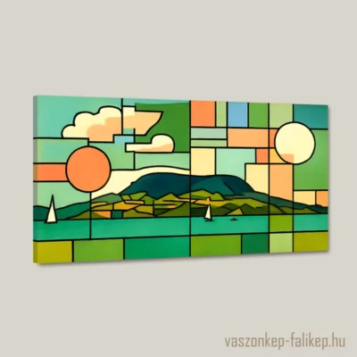 Az alkotás absztrakt formákból és geometriai elemekből áll, amelyek a festői Balatont és Badacsonyt ábrázolják. A kompozíció élénk színeket, mint a zöld, kék és narancs, használ, hogy kiemelje a természet szépségét és dinamikáját. 