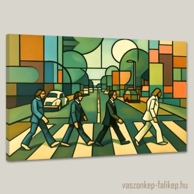 Az alkotás a Beatles híres zebrás lemezborítóját (Abbey Road ) ábrázolja újragondolva. A festmény négy alakot mutat, akik egy városi utcán zebrán kelnek át, miközben geometrikus formák és élénk színek dominálnak. Az alakok különböző színkombinációkban láthatók, míg a háttér növényeket és járműveket stilizált formában ábrázolja.
