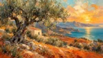 Napfényes olajfaliget falikép – mediterrán hangulat